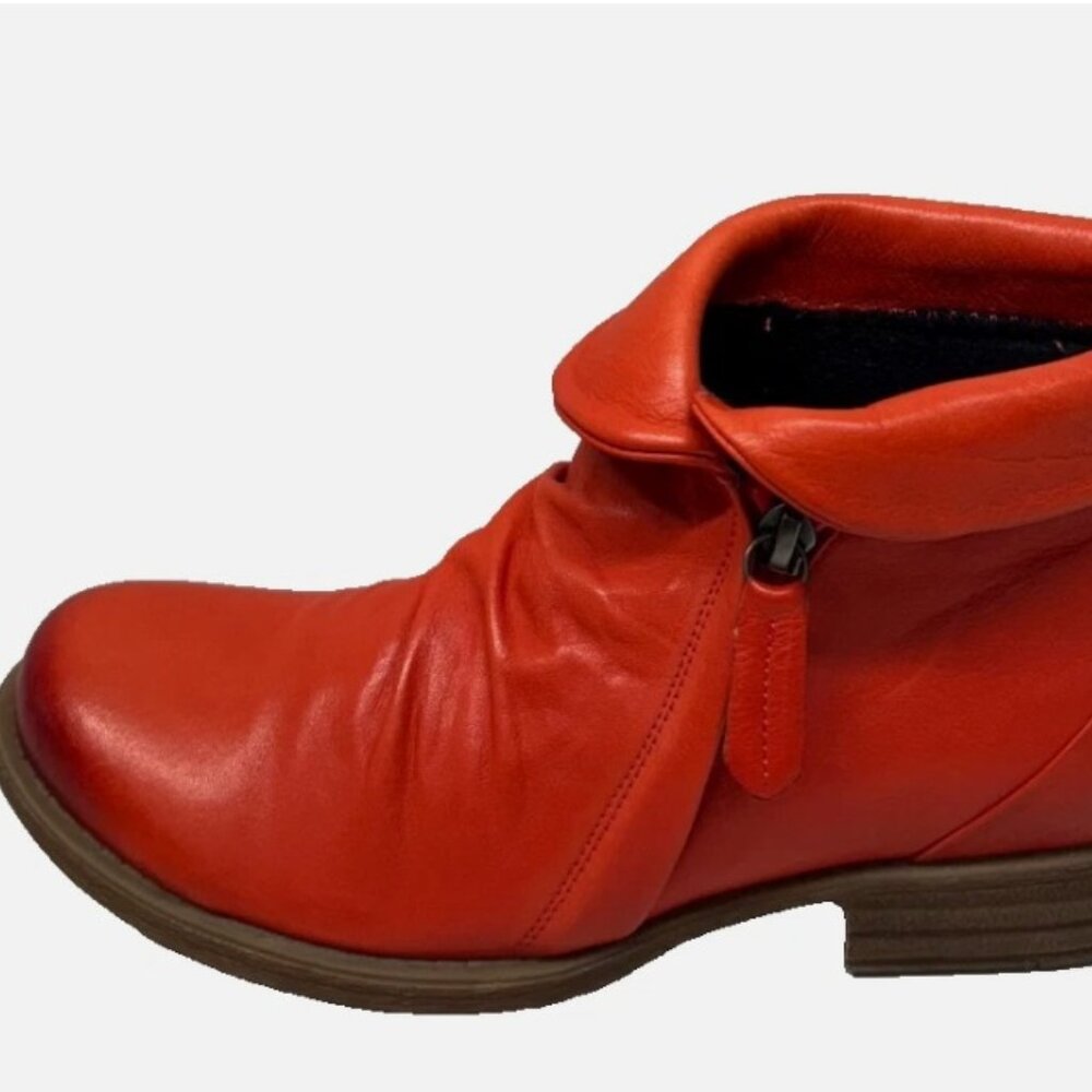 MIZ MOOZ RUCHED SOFT LEATHER BOOTIE SIDE ZIP RED 37EU / 7US NEW # Z-245 - Picture 2 of 7